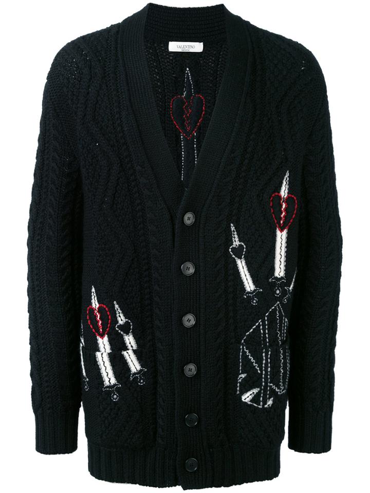 Valentino Embroidered Cardigan - Black