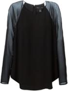 Ralph Lauren Black Contrasting Raglan Sleeves Blouse, Women's, Size: 8, Acetate/viscose/silk/spandex/elastane
