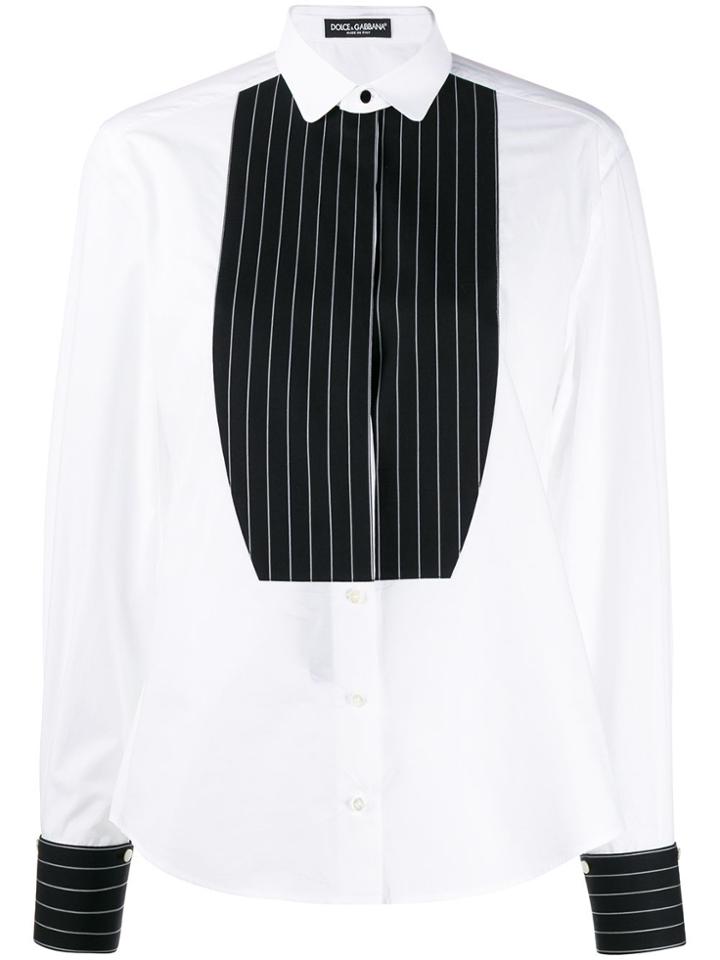 Dolce & Gabbana Contrasting Plastron Tuxedo Shirt - White