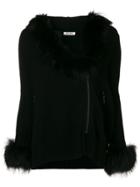 Max & Moi Fur Trim Zipped Cardigan - Black