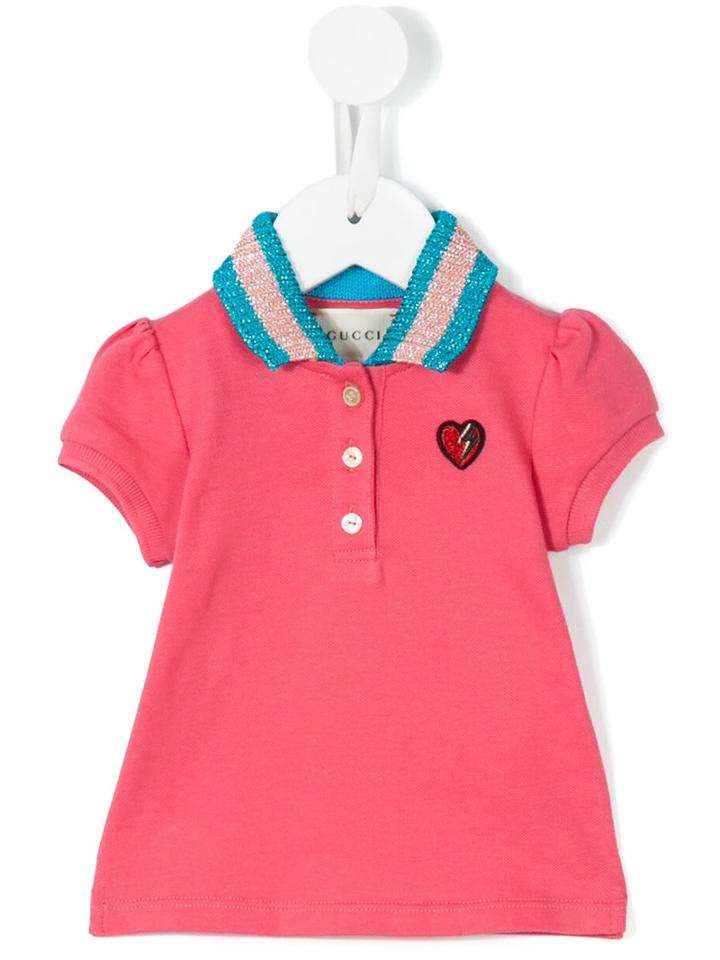 Gucci Kids - Heart Embroidered Polo Shirt - Kids - Cotton/spandex/elastane/viscose/metallic Fibre - 6-9 Mth, Pink/purple