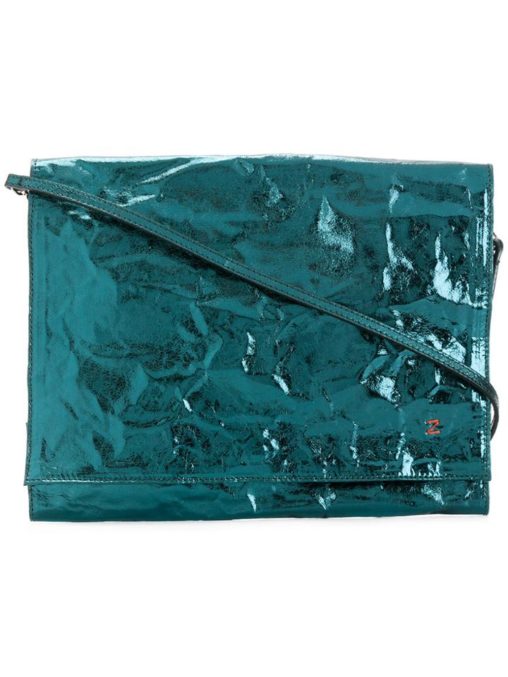 Zilla Metallic Foldover Shoulder Bag - Blue