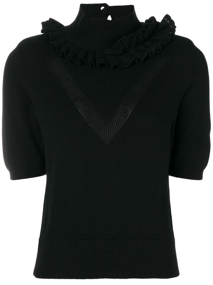 Barrie Flying Lace Cashmere Turtleneck Top - Black