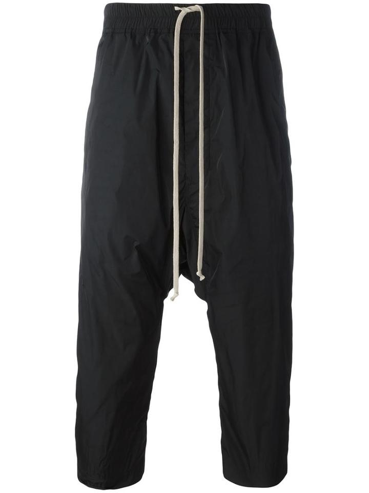 Rick Owens Drop-crotch Cropped Track Pants, Men's, Size: 50, Black, Polyester