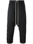 Rick Owens Drop-crotch Cropped Track Pants, Men's, Size: 50, Black, Polyester