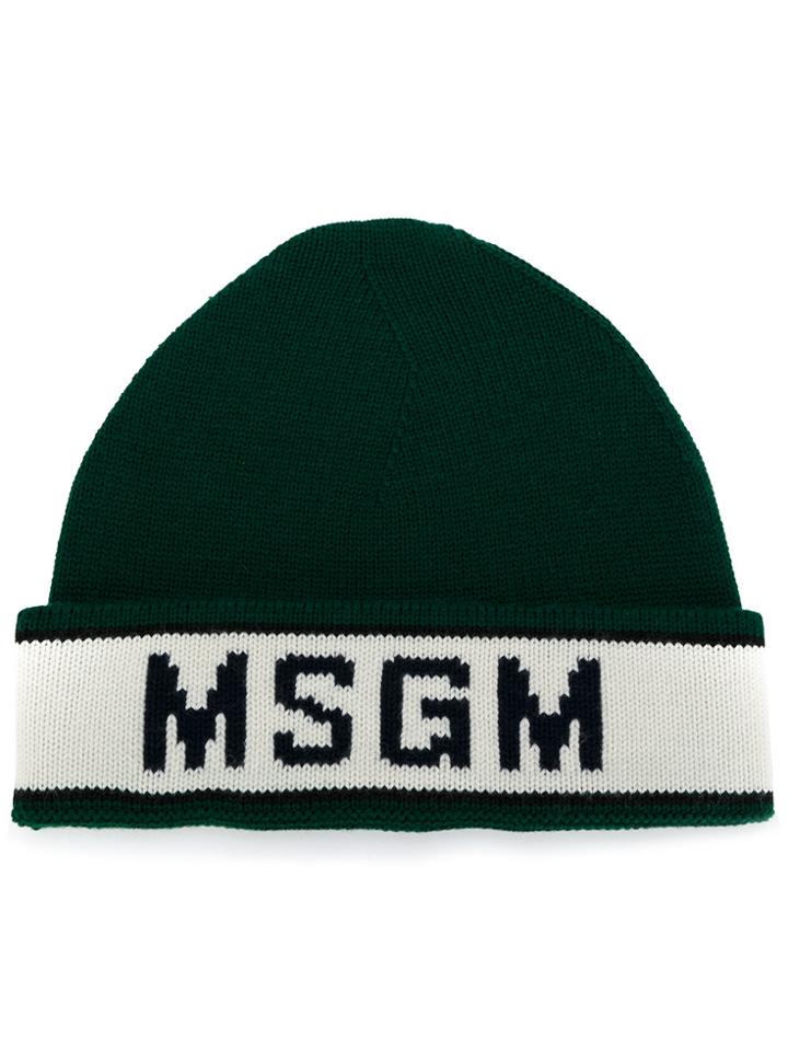 Msgm Logo Beanie - Green