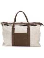 Brunello Cucinelli Fold-over Top Tote, Men's, Brown, Leather/canvas