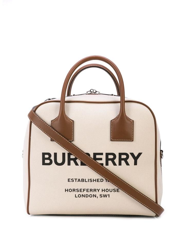 Burberry Medium Horseferry Print Canvas Cube Bag - Neutrals