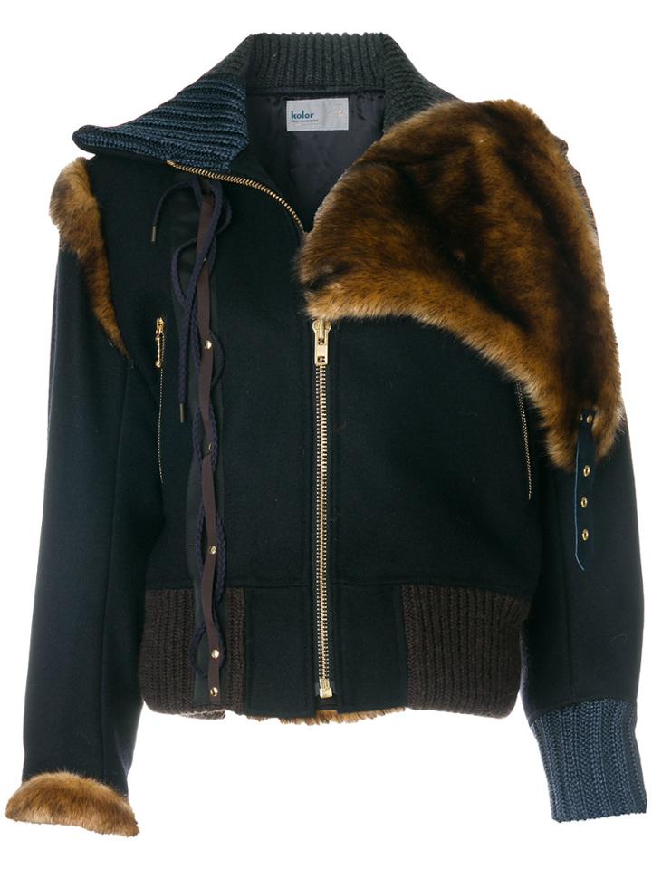 Kolor Fitted Fur Collar Jacket - Blue