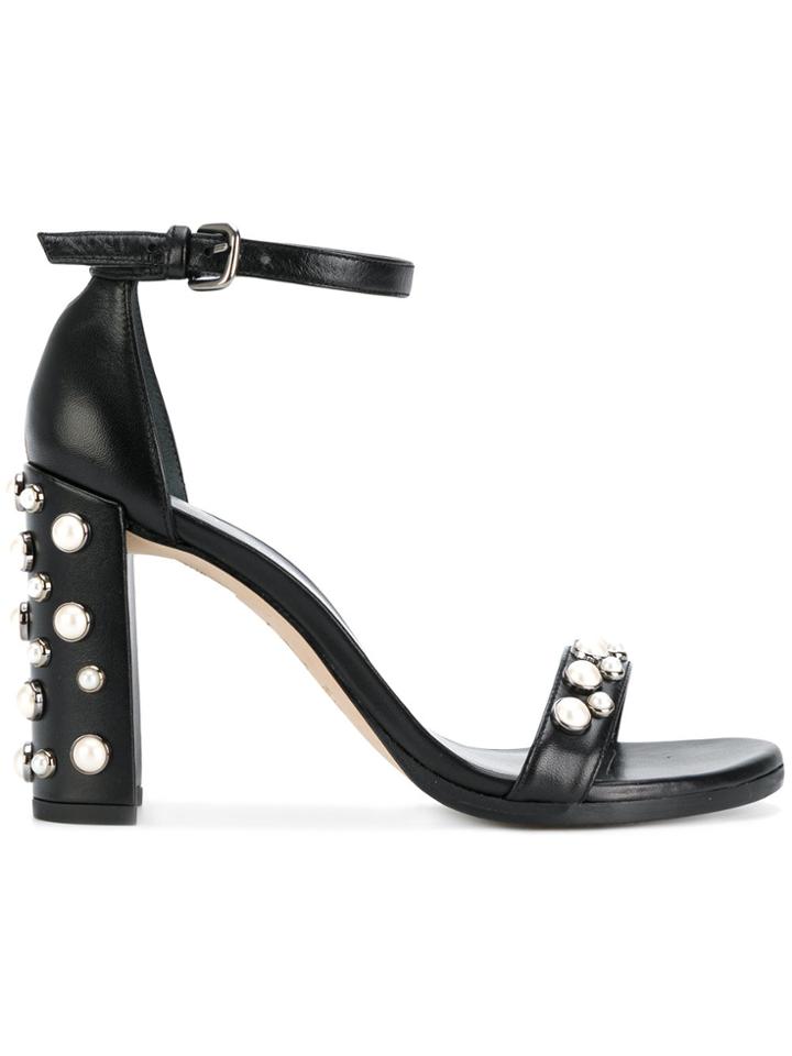 Stuart Weitzman Faux Pearl Detail Sandals - Black