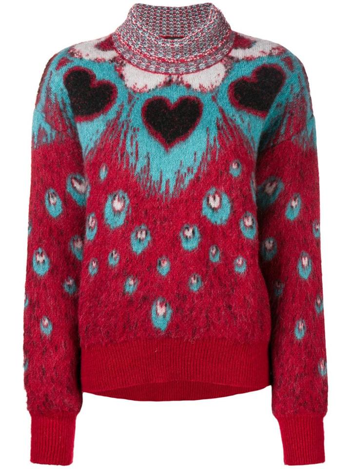 Just Cavalli Heart Intarsia Turtleneck Sweater - Red
