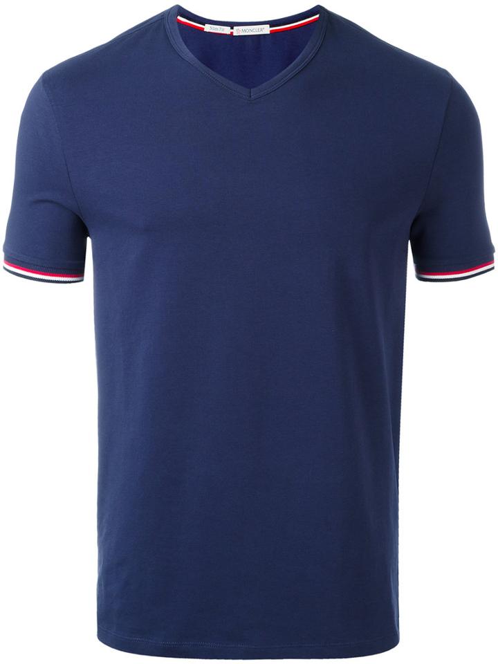 Moncler Classic V-neck T-shirt, Men's, Size: Xl, Blue, Cotton/spandex/elastane