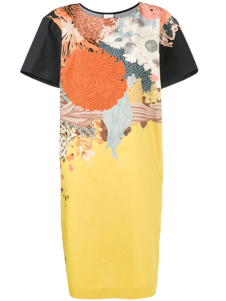 Dries Van Noten 'dreier' A-line Floral Printed Dress, Women's, Size: 42, Yellow/orange, Cotton