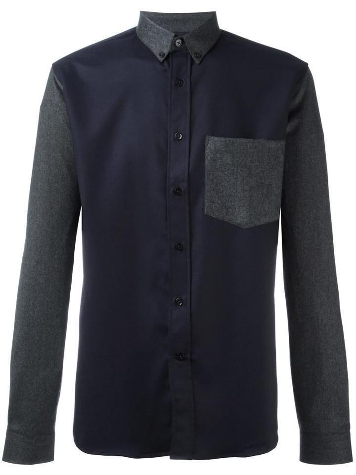 Ami Alexandre Mattiussi Paneled Shirt, Men's, Size: 42, Blue, Wool