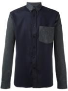 Ami Alexandre Mattiussi Paneled Shirt, Men's, Size: 42, Blue, Wool