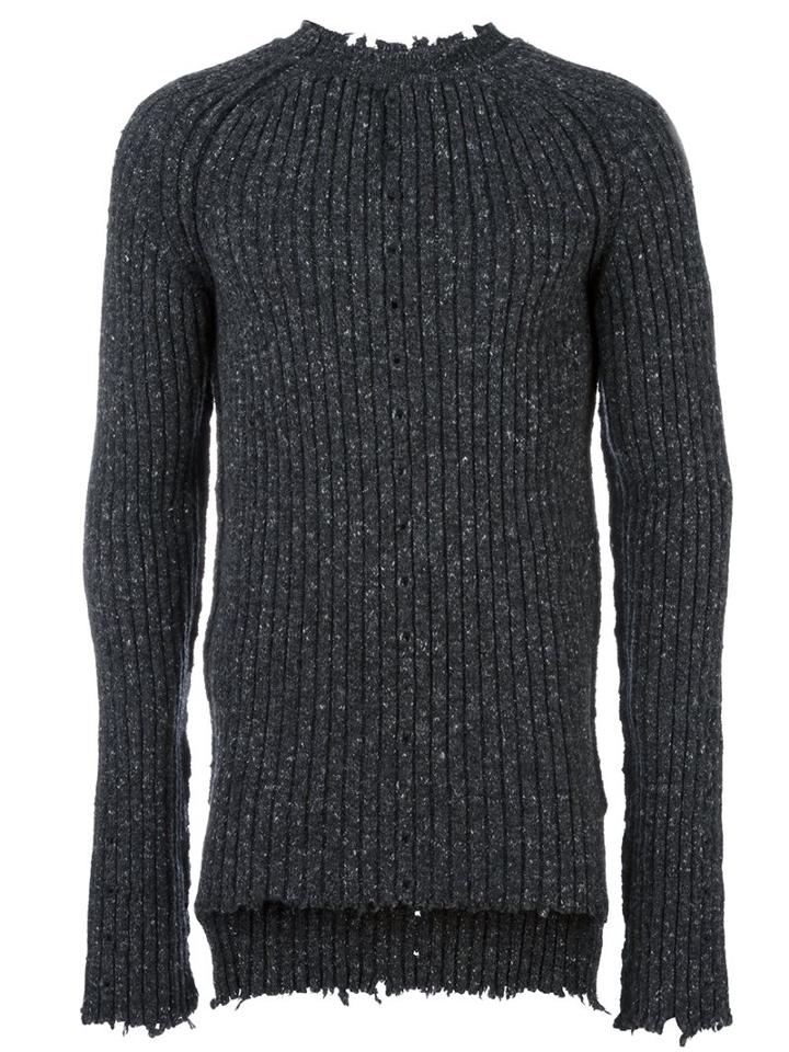 Damir Doma Ribbed Crew Neck Jumper, Men's, Size: Medium, Grey, Nylon/cashmere/wool