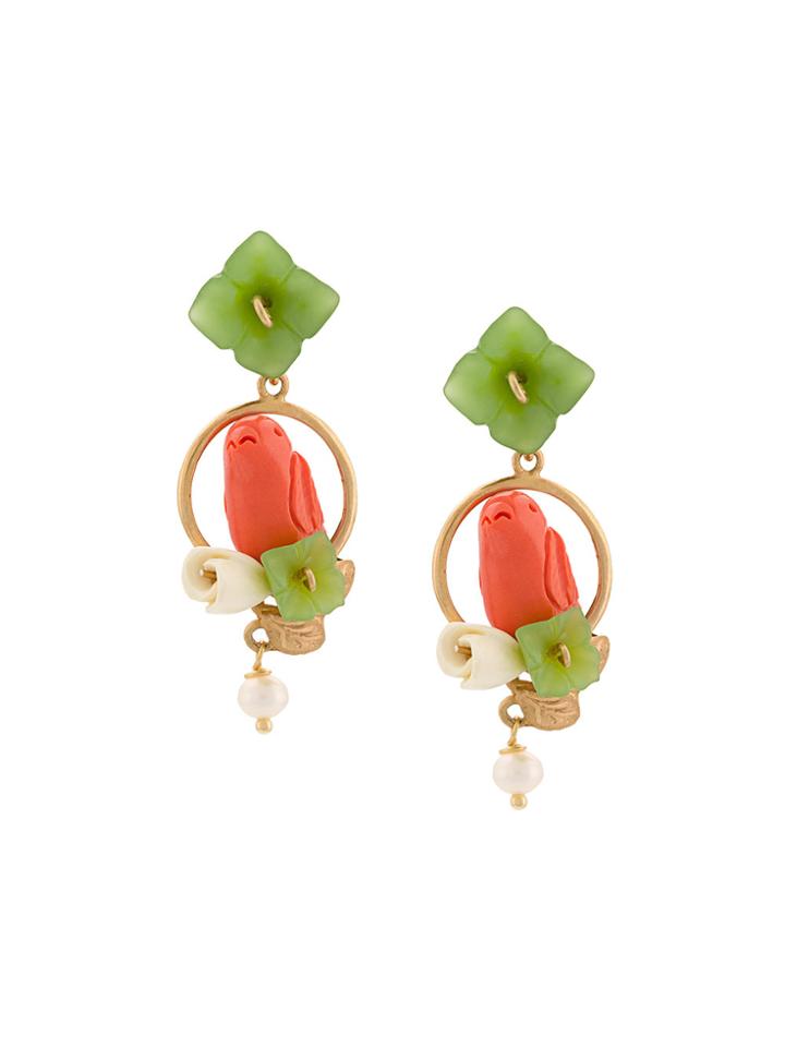 Of Rare Origin Bird Appliqué Earrings - Green