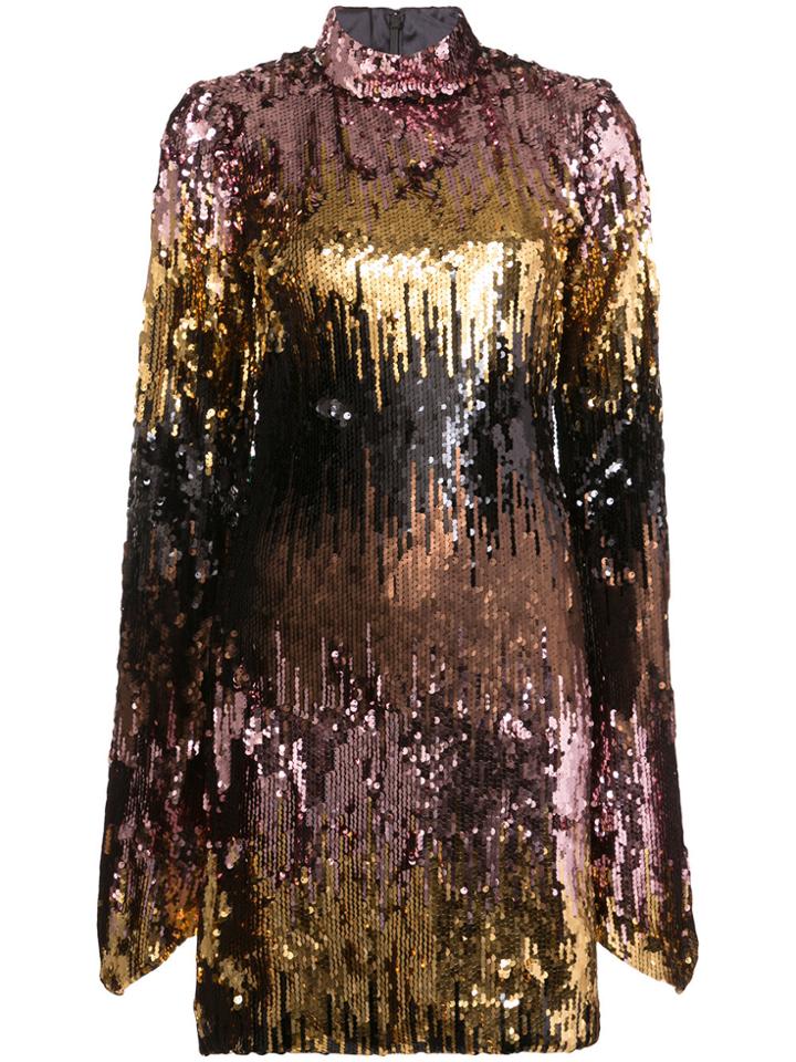 Christian Siriano All-over Sequin Dress With Bell Sleeves - Metallic