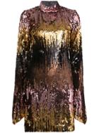 Christian Siriano All-over Sequin Dress With Bell Sleeves - Metallic