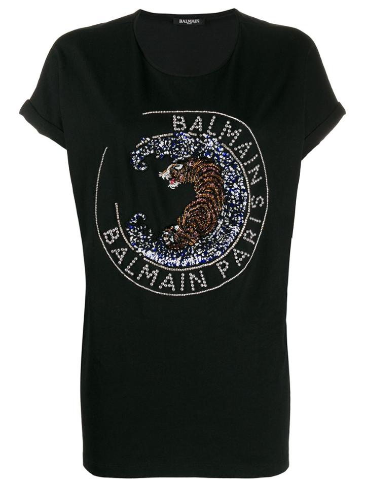 Balmain Tiger Embroidery Oversized T-shirt - Black