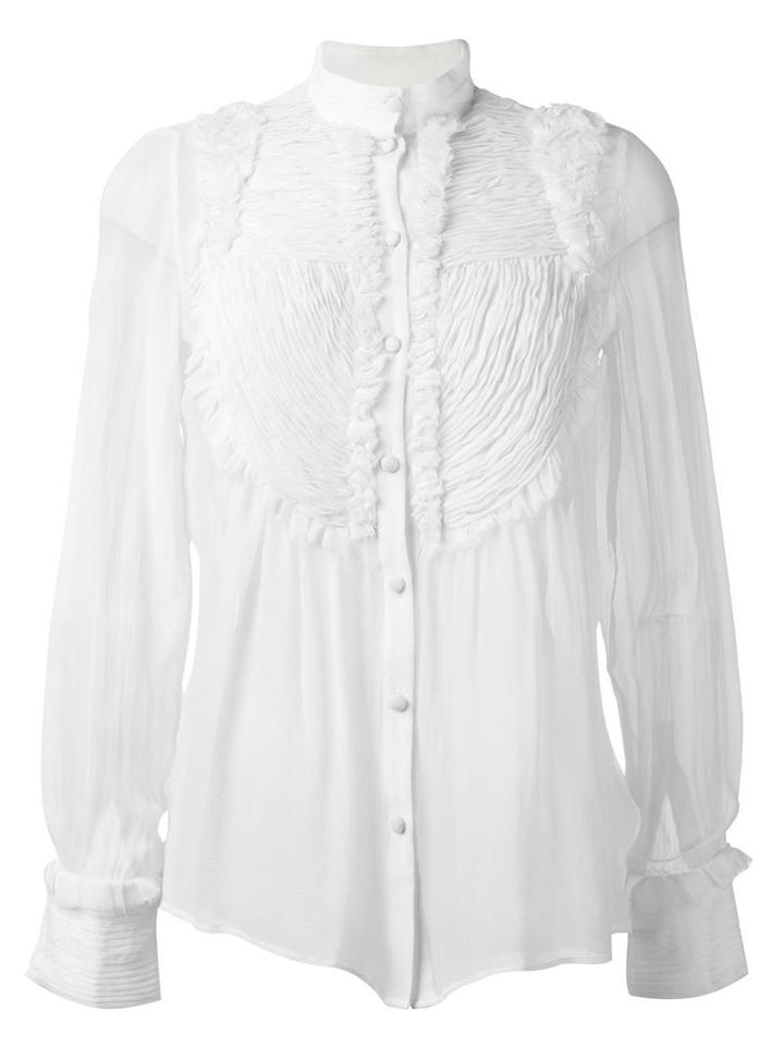 Amen Pleated Bib Shirt, Women's, Size: 44, White, Silk
