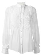 Amen Pleated Bib Shirt, Women's, Size: 44, White, Silk