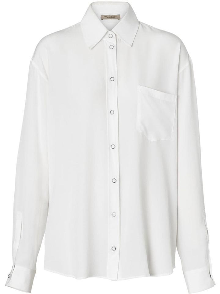Burberry Press-stud Silk Crepe De Chine Oversized Shirt - White
