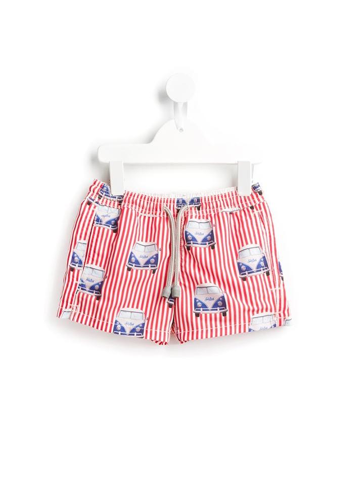Mc2 Saint Barth Kids Camper Van Print Swim Shorts, Boy's, Size: 8 Yrs, Red