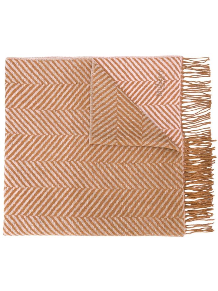 Mulberry Herringbone Fringed Scarf - Brown