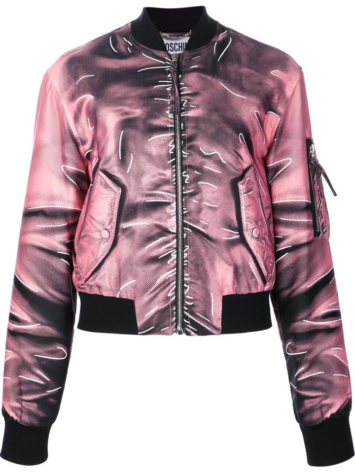Moschino Trompe-l'ail Bomber, Women's, Size: 42, Pink/purple, Nylon/polyamide/polyester/other Fibers