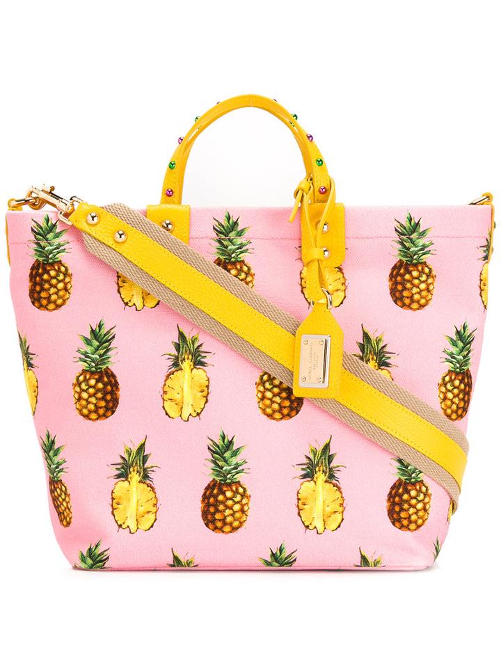 Dolce & Gabbana Pineapple Print Tote, Women's, Pink, Cotton/leather