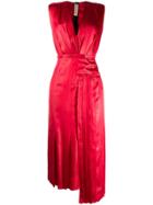 Marni V-neck Satin Dress - Red