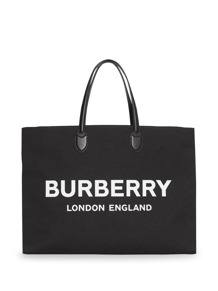 Burberry Logo Detail Cotton Blend Tote - Black