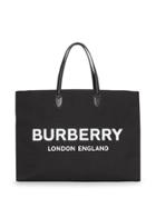Burberry Logo Detail Cotton Blend Tote - Black