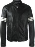 Dolce & Gabbana Striped Sleeve Bomber Jacket, Men's, Size: 50, Black, Lamb Skin/calf Leather/polyester/cotton