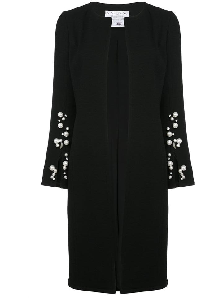 Oscar De La Renta Pearl Embellished Slit Cuff Coat - Black