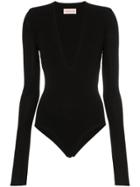 Alexandre Vauthier Deep V Long Sleeve Bodysuit - Black