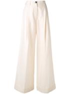 Dries Van Noten Flared Trousers, Women's, Size: 36, Nude/neutrals, Cotton/linen/flax