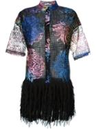 Marco De Vincenzo Mesh Semi Sheer Floral Print Drop Pleated Waist Dress