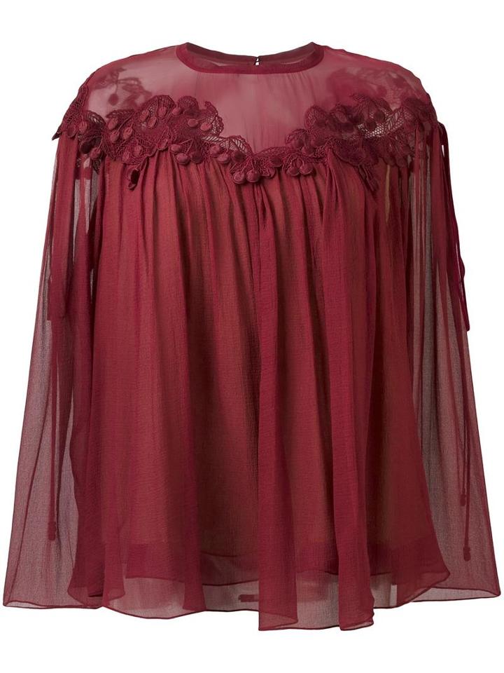 Chloé Cherry Guipure Blouse, Women's, Size: 36, Red, Silk/cotton/polyester