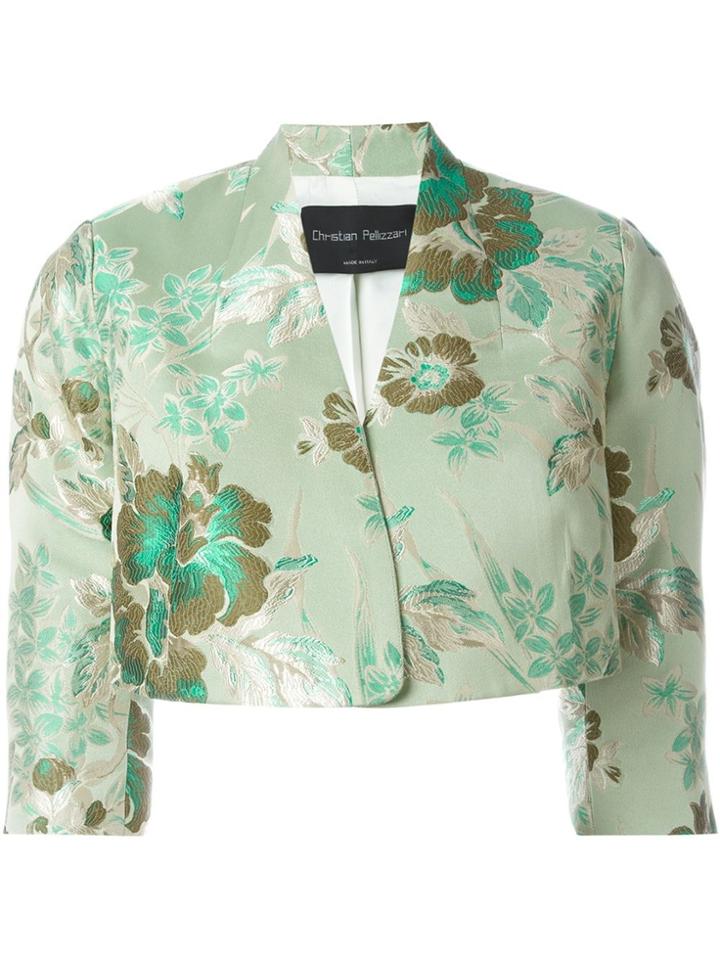Christian Pellizzari Cropped Jacquard Jacket - Green