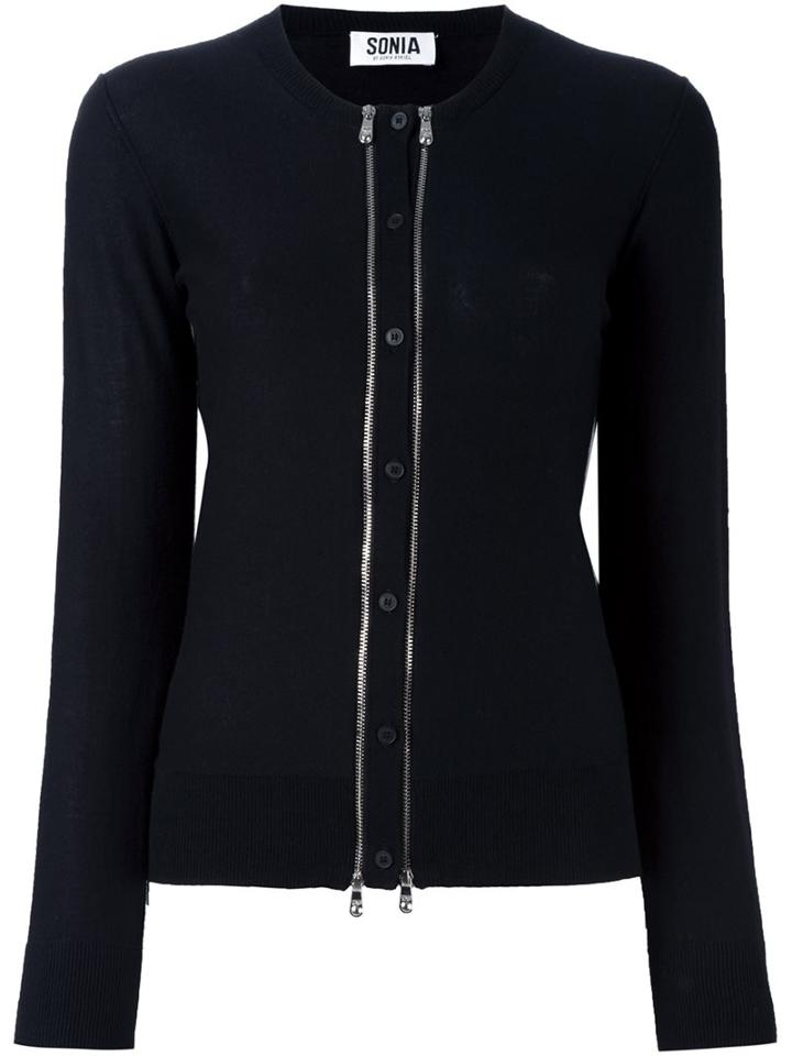Sonia By Sonia Rykiel Zipper Detail Cardigan, Women's, Size: Large, Black, Cotton/wool