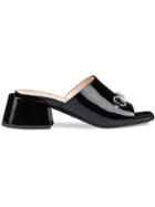 Gucci Patent Leather Mid-heel Slides - Black