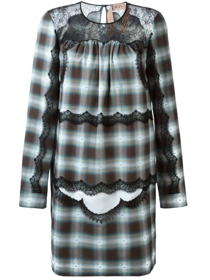 No21 Checked Lace Panel Dress