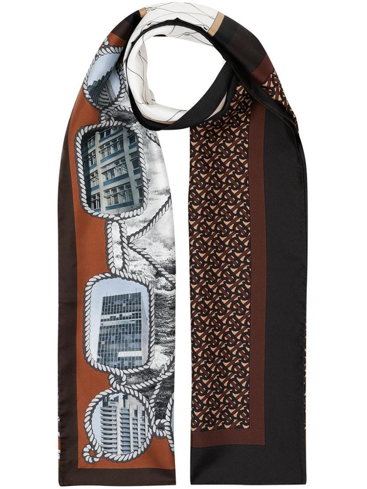 Burberry Rigging, Net And Monogram Print Silk Scarf - Brown