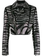 Philipp Plein Zebra-pattern Crystal Biker Jacket - Black