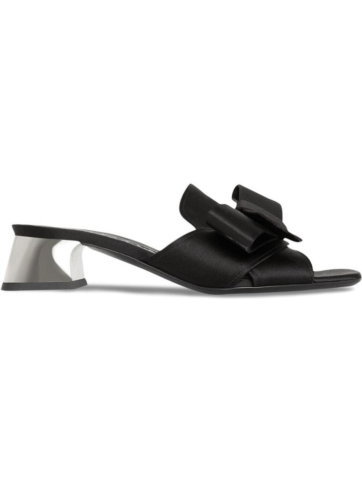 Burberry Bow Detail Satin Block-heel Mules - Black