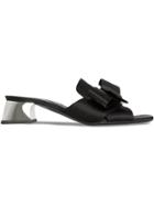 Burberry Bow Detail Satin Block-heel Mules - Black