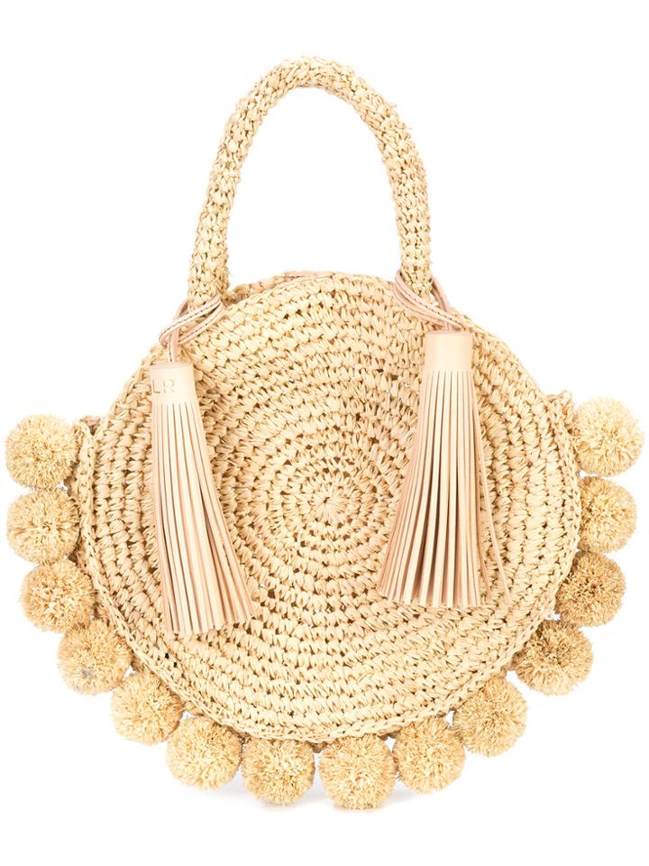 Loeffler Randall Pompom Trim Circular Tote - Nude & Neutrals