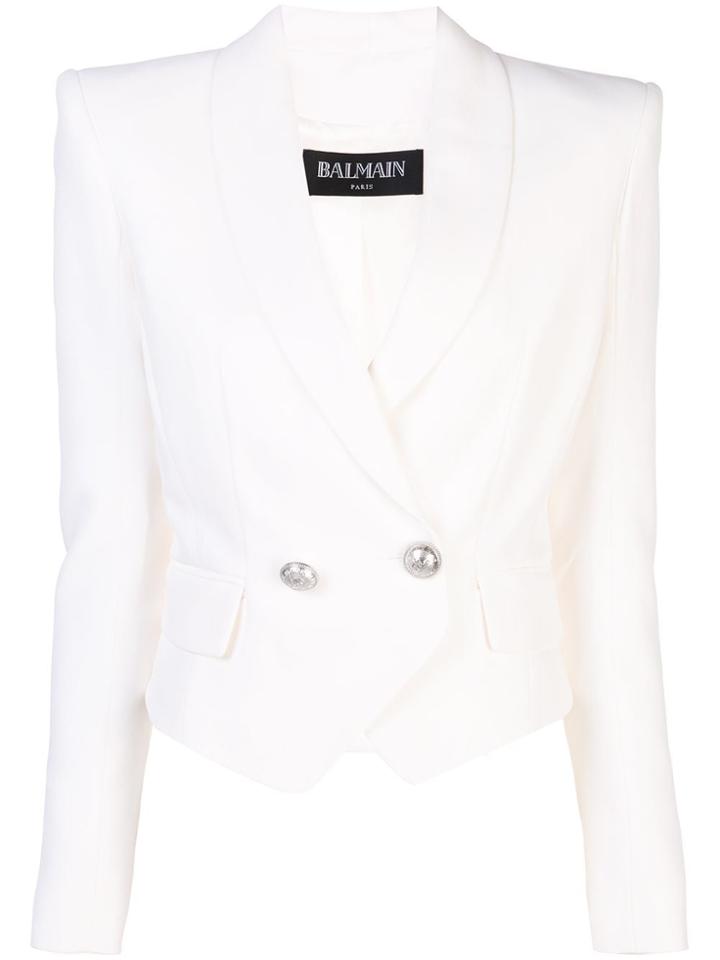 Balmain Double-breasted Cropped Blazer - White